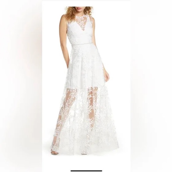 Bronx And Banco White Floral Sheer Dress S